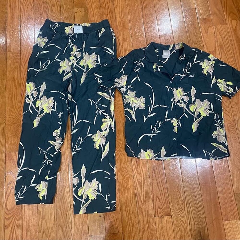 KITH Floral Elena Palm Print Button Down Shirt & Wide Leg Pants Set Women’s L